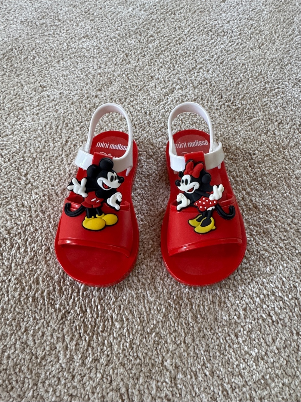 Mini Melissa  never worn Kids Mickey & Minnie Jelly Sandals with White Straps